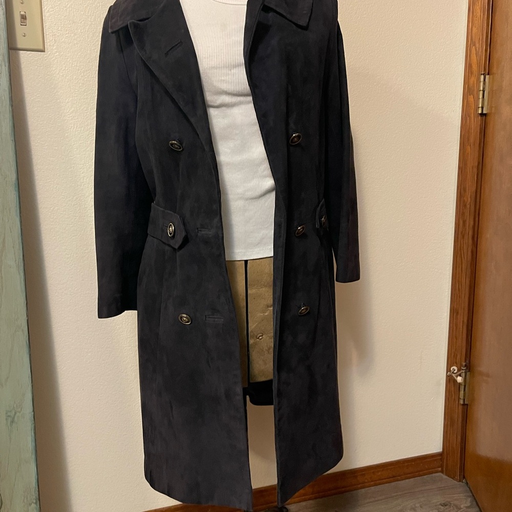 Vintage Navy Suede Trench Coat